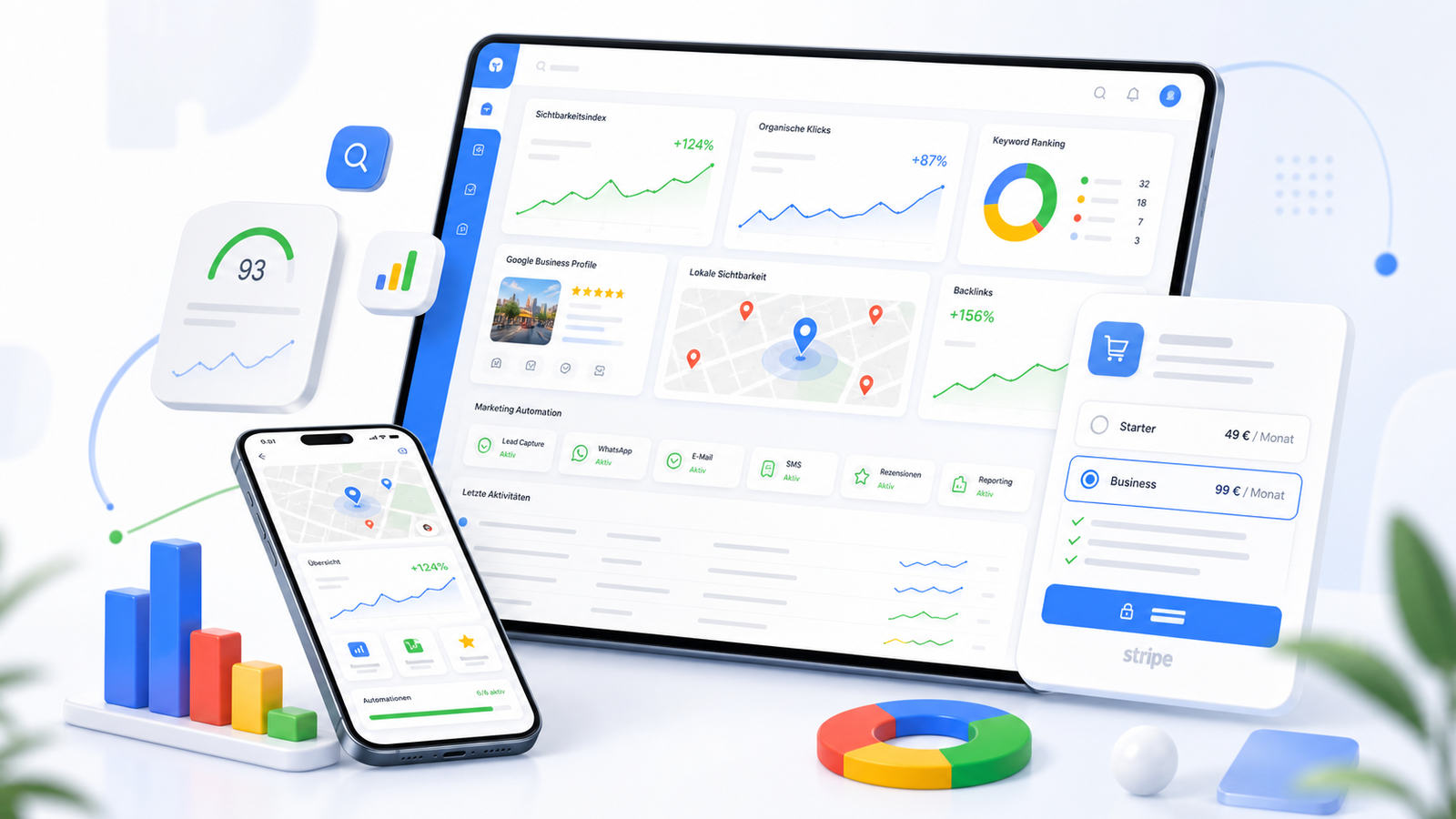 SmartSEO360 App Dashboard mit SEO, Maps und Stripe Checkout